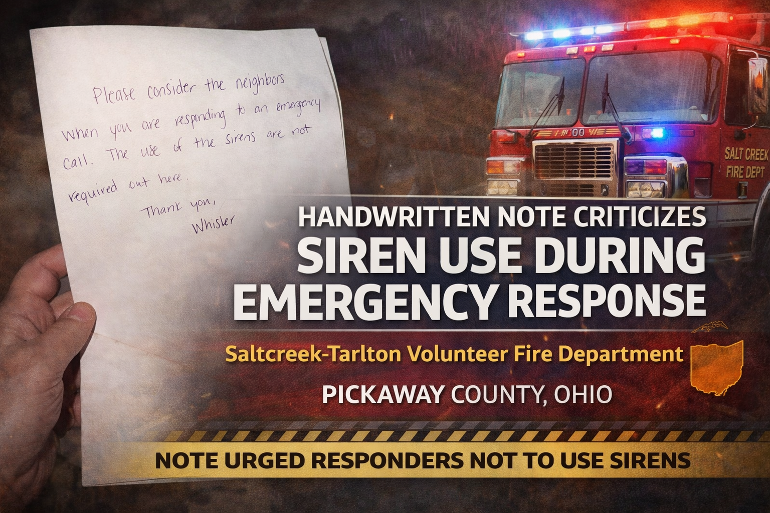 Handwritten note criticizes siren use during emergency response in ...