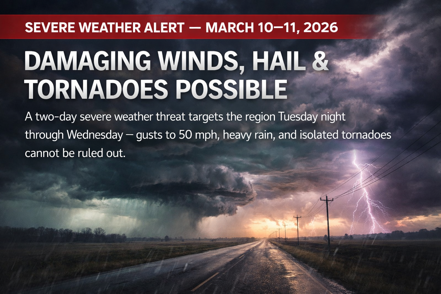 Severe weather threat looms for Tuesday night and Wednesday